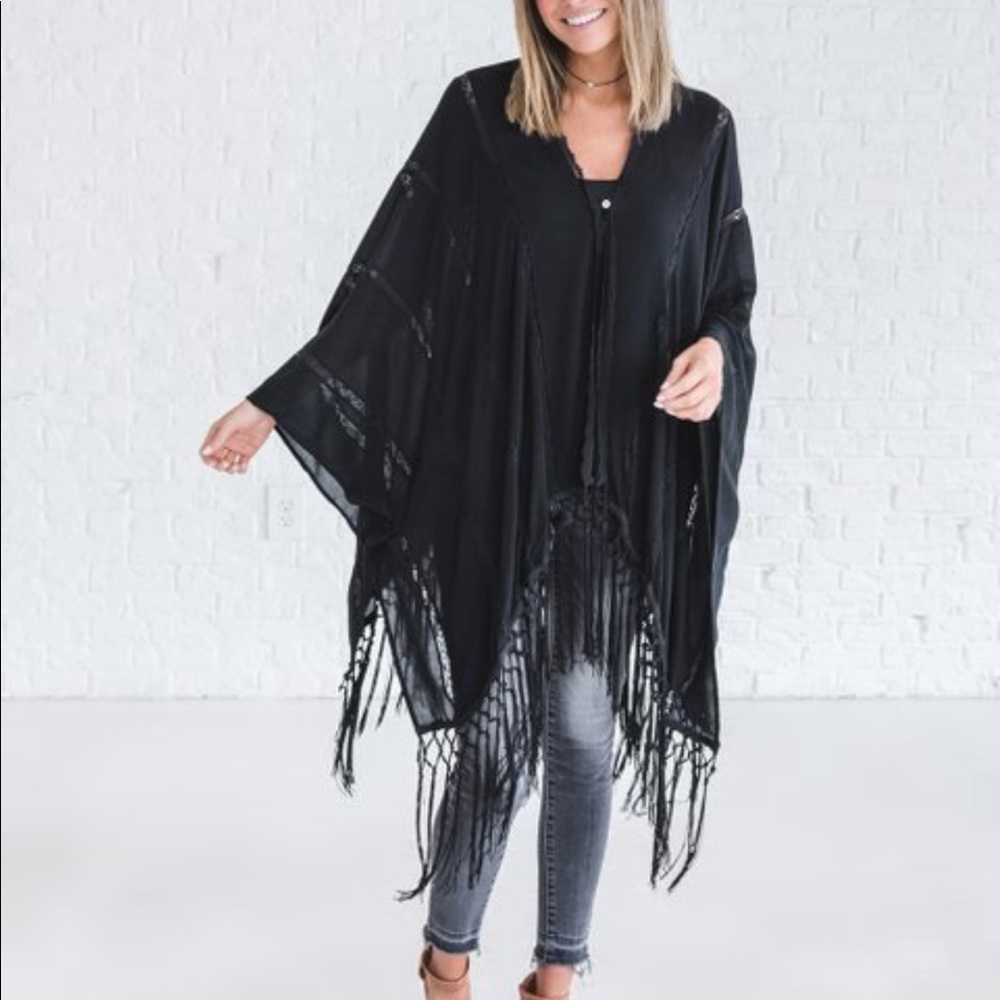 Black fringe lace kimono